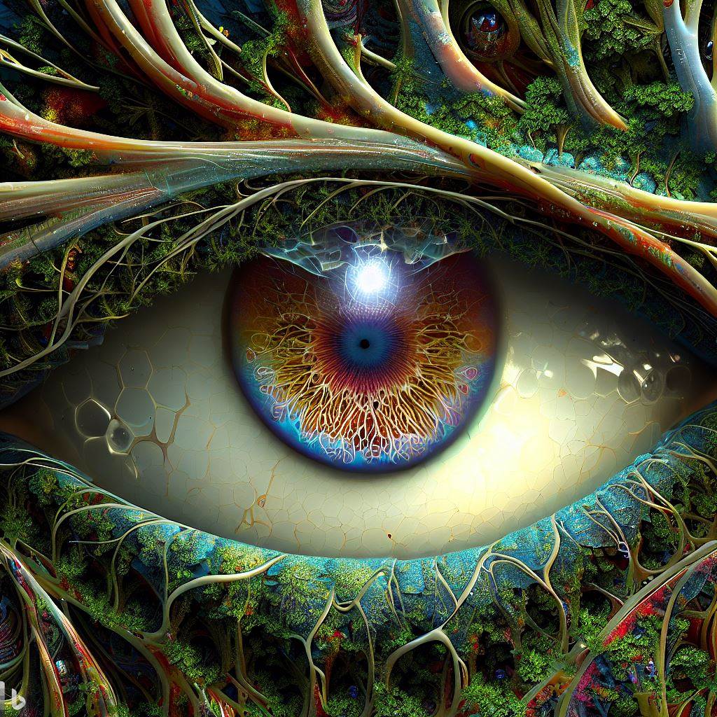 15- 3D hyper-detailed joyfully splattering bursting imploding raindrop with druid nano-wire root-circuitry iris-stroma and a joyous living breathing eyelid pupil at its core. Covered in mossy rainforest fractal synapses, mirroring recursion.jpg